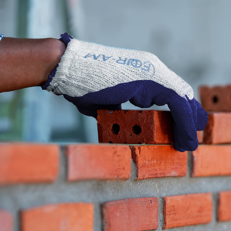 1/6 Pares 10G Guantes De Trabajo De Algodón De Látex Azul Multiusos, Recubiertos De Nitrilo Y Goma En La Palma Para Un Agarre Firme, De Alta Resistencia Premium, Construcción, Almacén, Jardinería, Guantes De Uso General - SACASUSA