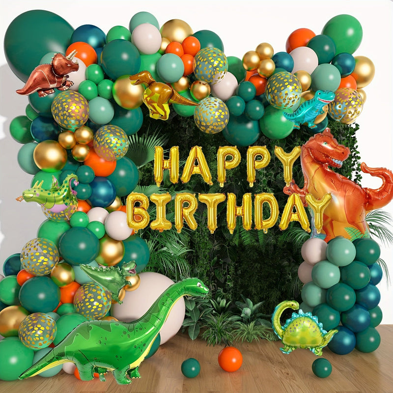 167 Piezas, Juego de Guirnaldas de Arco de Globos de Dinosaurio, Verde Lima Naranja, 8 Piezas Globos de Papel de Dinosaurio Globos de Feliz Cumpleaños para Fiesta Temática de Dinosaurios de la Selva, Decoración de Fiestas, Accesorios para Fotos, Arreglo - SACASUSA