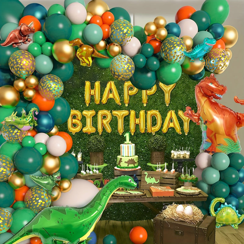 167 Piezas, Juego de Guirnaldas de Arco de Globos de Dinosaurio, Verde Lima Naranja, 8 Piezas Globos de Papel de Dinosaurio Globos de Feliz Cumpleaños para Fiesta Temática de Dinosaurios de la Selva, Decoración de Fiestas, Accesorios para Fotos, Arreglo - SACASUSA