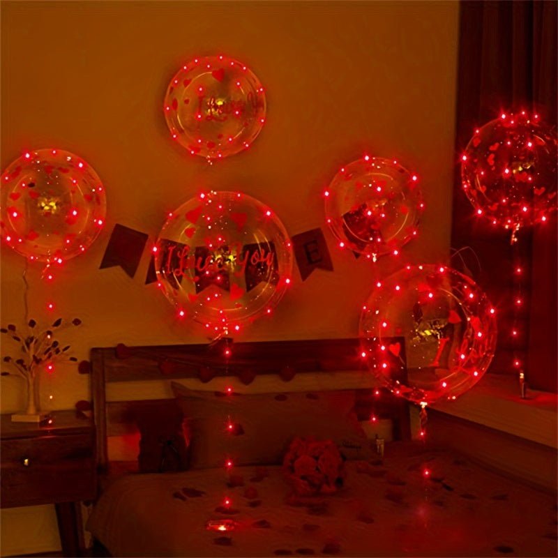 18pcs Juego De Pegatinas De Bolas Luminosas Transparentes Bobo (sin Electricidad Interna) Las Luces De Cuerda Rojas Funcionan Con La Bola Transparente Bobo Súper Adecuada Para El Día De San Valentín, Compromiso, Decoración De Fiestas - SACASUSA