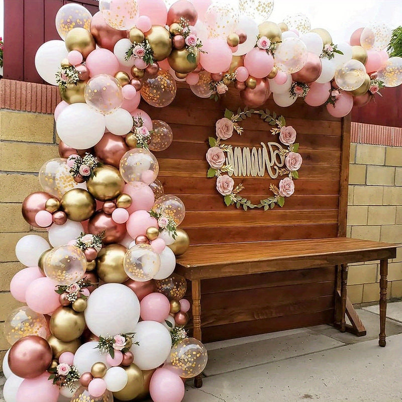 198 Piezas, DIY Rosa Dorado Rosa Blanco Globo Guirnalda Arco Conjunto Confeti Globos Bautismo Boda Princesa Cumpleaños Aniversario Compromiso Despedida De Soltera Fiesta Globos Decoración Suministros De Fiesta - SACASUSA