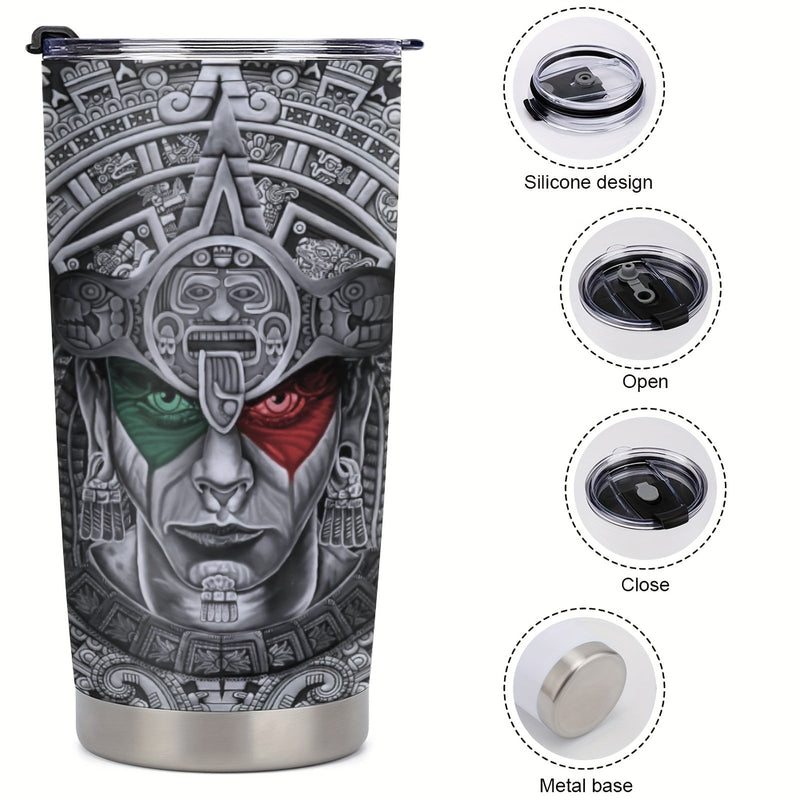 1pc 20oz Estilo Metálico Azteca México Regalos Para Esposo, Hijo, Regalos De San Valentín Cumpleaños, Taza De Tumbler Azteca Mexicana, Taza De Café De Viaje Con Tapa - SACASUSA