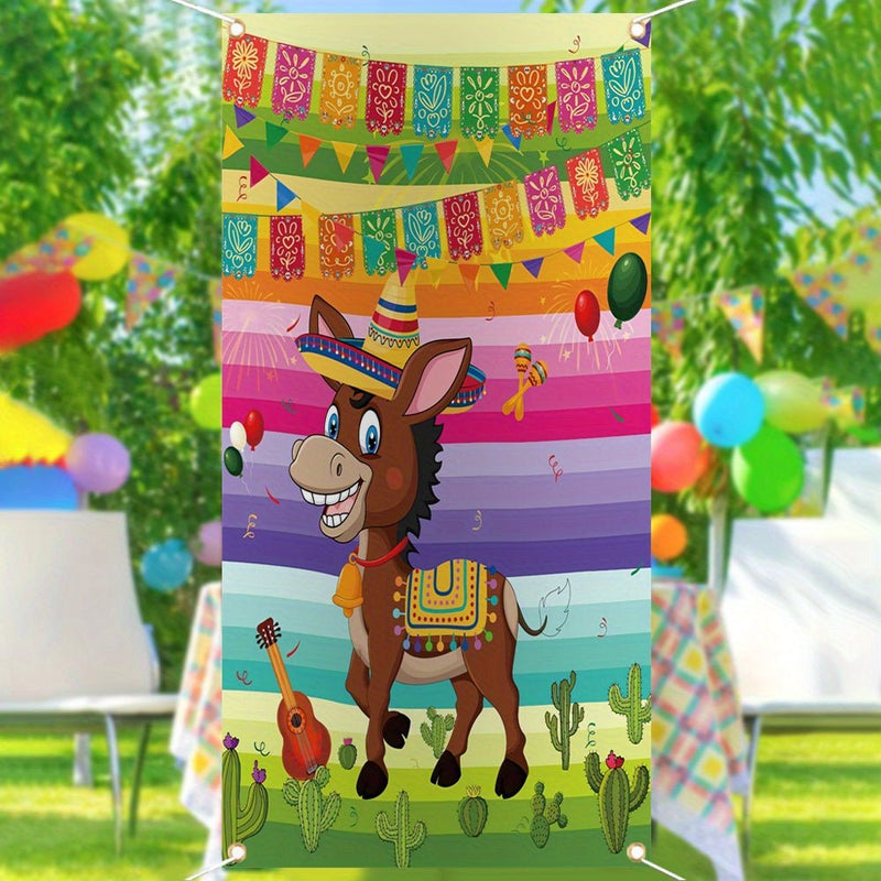 1pc, 70x35 Pulgadas, Banner De Cubierta De Puerta, Vinilo, Pin The Tail On The Donkey, Cola De Burro Mexicana, Fiesta De Cinco De Mayo, Fiesta Mexicana, Decoraciones De Fiesta Temática De Carnaval, Suministros De Cumpleaños Para Niños - SACASUSA