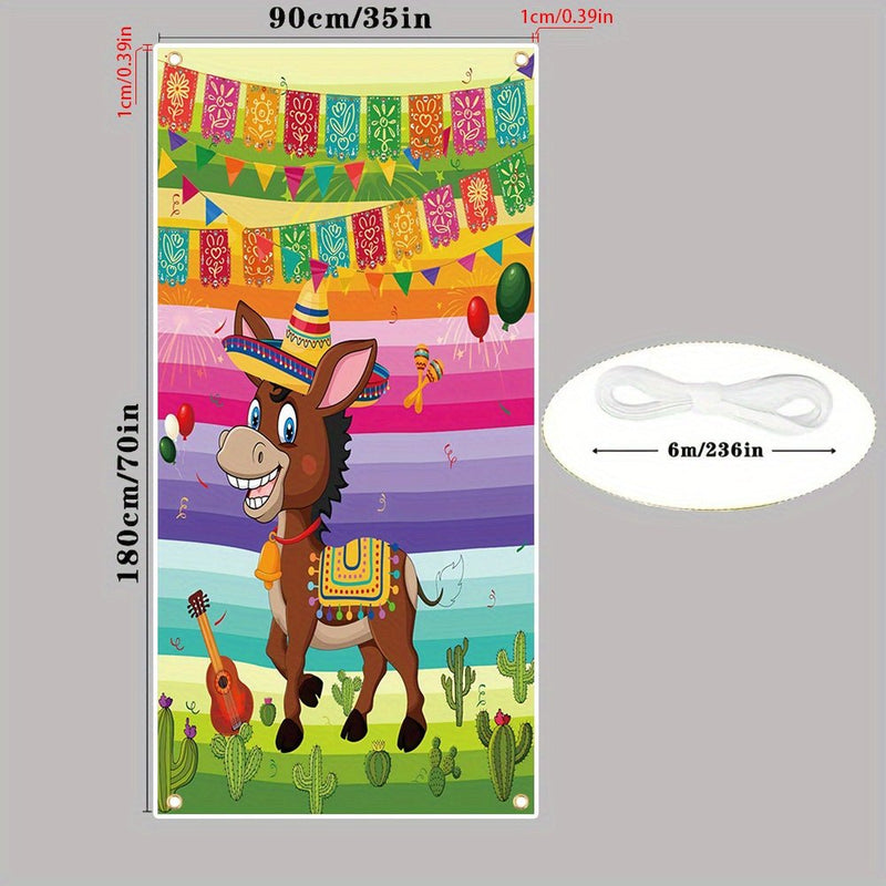 1pc, 70x35 Pulgadas, Banner De Cubierta De Puerta, Vinilo, Pin The Tail On The Donkey, Cola De Burro Mexicana, Fiesta De Cinco De Mayo, Fiesta Mexicana, Decoraciones De Fiesta Temática De Carnaval, Suministros De Cumpleaños Para Niños - SACASUSA