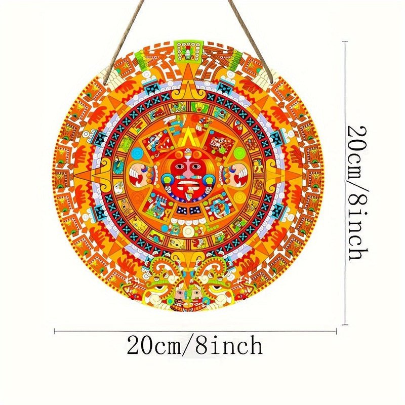 1pc, Calendario Maya Precolombino Mesoamérica Guatemalteco Señal De Madera De Las Tierras Altas De Veracruz Oaxaca Chiapas México Señal De Vacaciones, Señal De Madera Redonda (8in*8in/20cm*20cm) - SACASUSA