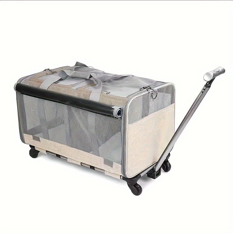 1pc Carrito De Mascotas De Doble Compartimento Con Ruedas, Puede Contener 2 Mascotas, Puede Contener 2 Gatos O Dos Perros Pequeños O Medianos, Diseño De Súper Ventilación, Ideal Para Viajar / Hacer Senderismo / Acampar - SACASUSA