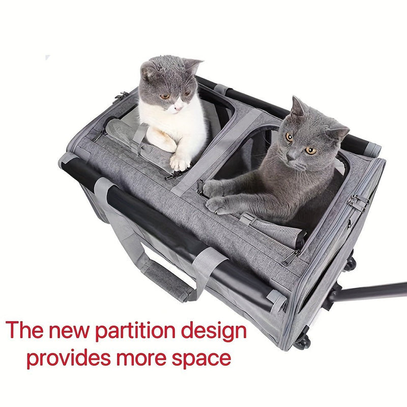 1pc Carrito De Mascotas De Doble Compartimento Con Ruedas, Puede Contener 2 Mascotas, Puede Contener 2 Gatos O Dos Perros Pequeños O Medianos, Diseño De Súper Ventilación, Ideal Para Viajar / Hacer Senderismo / Acampar - SACASUSA