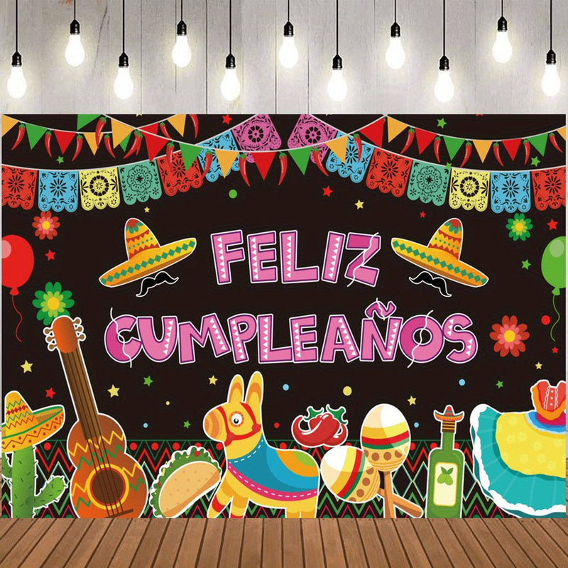 1pc, Fondo De Feliz Cumpleaños Fiesta Mexicana 5x3ft Suministros De Decoración De Fiesta De Feliz Cumpleaños, Globos De Cactus, Cartel De Mesa De Pastel De Carnaval De México Cinco De Mayo, Fondo De Fotografía Accesorios De Fotografía - SACASUSA