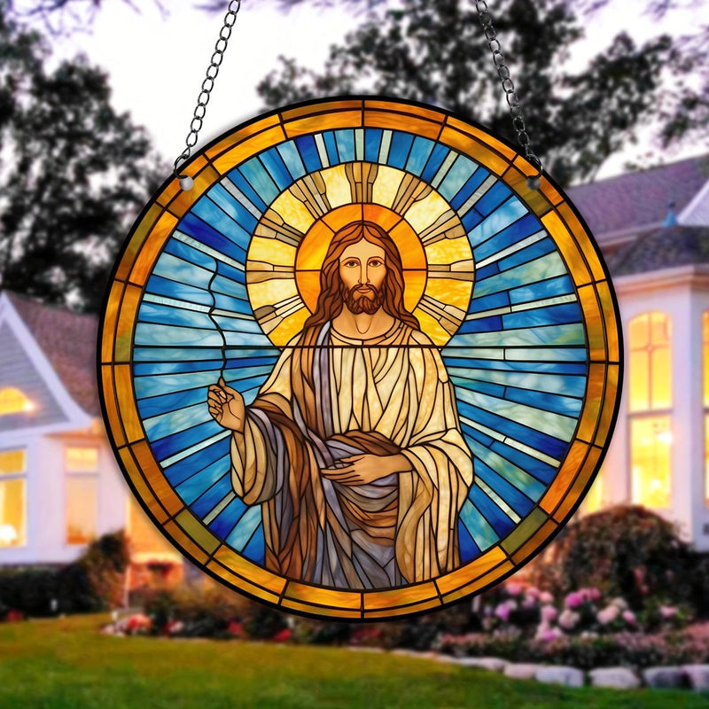 1pc Jesús Manchado Plástico Suncatcher, Ventana Manchada Colgante, Al Aire Libre, Decoración De Navidad, Decoración Del Hogar, Decoración Del Jardín - SACASUSA