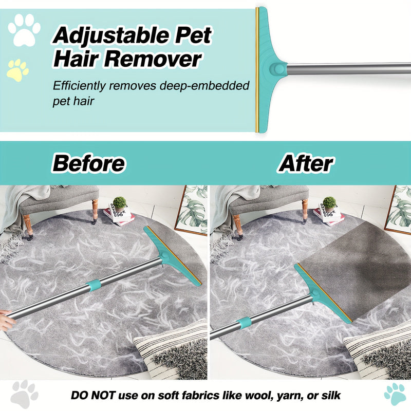 1pc Removedor De Pelo De Mascotas De Mango Largo, Ajustable Y Retráctil Con Agujero Para Colgar, Raspador De Pelo De Perro Para Sofá Cama Alfombra - SACASUSA