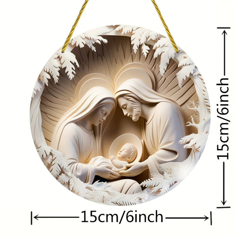 1pc, Señal De La Natividad, Colgante De Ventana De La Virgen María, Señal De Jesús, Señal Acrílica Redonda, Adecuada Para Ventanas, Dormitorio, Decoración De Sala De Estar, Regalo Para Mamá/Virgen Y Jesús, Impresión Plana 2D Con Relieve De Ilusión - SACASUSA