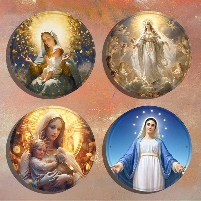 1pc, Señal De Lata Redonda De Metal, Señal De La Virgen María, Señal Religiosa, Decoración De Pared Cristiana, Perfecta Para El Hogar, Dormitorio, Café, Club, Bar, Granja O Decoración De Pared, Señal De Lata Nostálgica, Adecuada Para Todas Las Escenas - SACASUSA