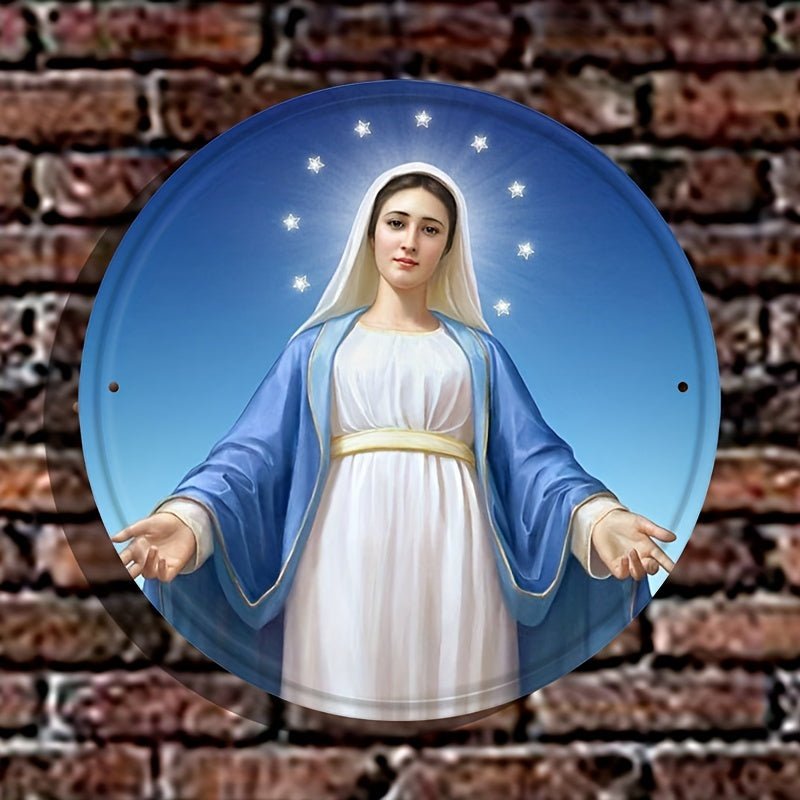 1pc, Señal De Lata Redonda De Metal, Señal De La Virgen María, Señal Religiosa, Decoración De Pared Cristiana, Perfecta Para El Hogar, Dormitorio, Café, Club, Bar, Granja O Decoración De Pared, Señal De Lata Nostálgica, Adecuada Para Todas Las Escenas - SACASUSA