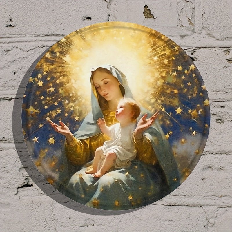 1pc, Señal De Lata Redonda De Metal, Señal De La Virgen María, Señal Religiosa, Decoración De Pared Cristiana, Perfecta Para El Hogar, Dormitorio, Café, Club, Bar, Granja O Decoración De Pared, Señal De Lata Nostálgica, Adecuada Para Todas Las Escenas - SACASUSA