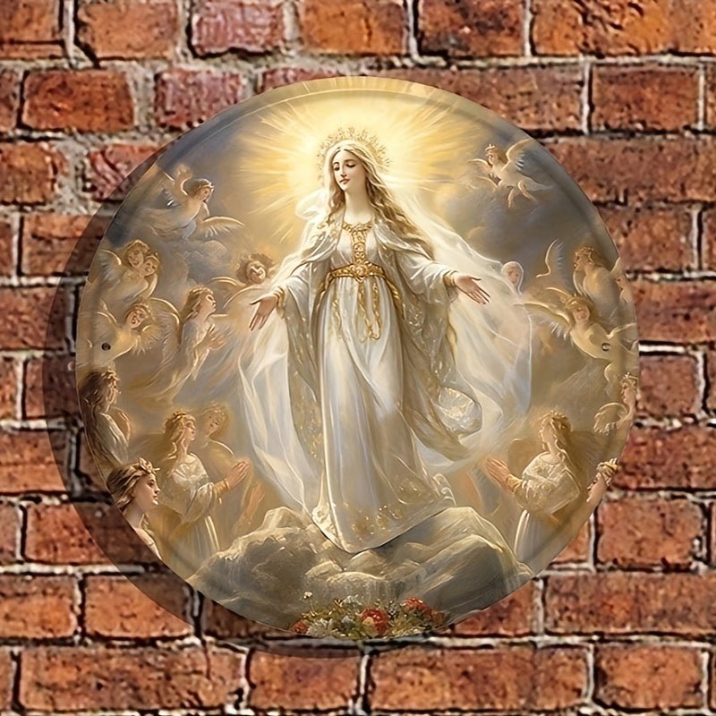 1pc, Señal De Lata Redonda De Metal, Señal De La Virgen María, Señal Religiosa, Decoración De Pared Cristiana, Perfecta Para El Hogar, Dormitorio, Café, Club, Bar, Granja O Decoración De Pared, Señal De Lata Nostálgica, Adecuada Para Todas Las Escenas - SACASUSA