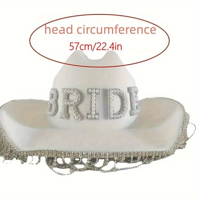 1pc, Sombrero De Vaquera Con Flecos De Perlas Para Novia, Sombrero De Fiesta De Lujo Para Bodas, Accesorio Para Despedida De Soltera, Sombrero De Vaquera Para Novia, Sombrero De Boda, Suministros De Vacaciones - SACASUSA