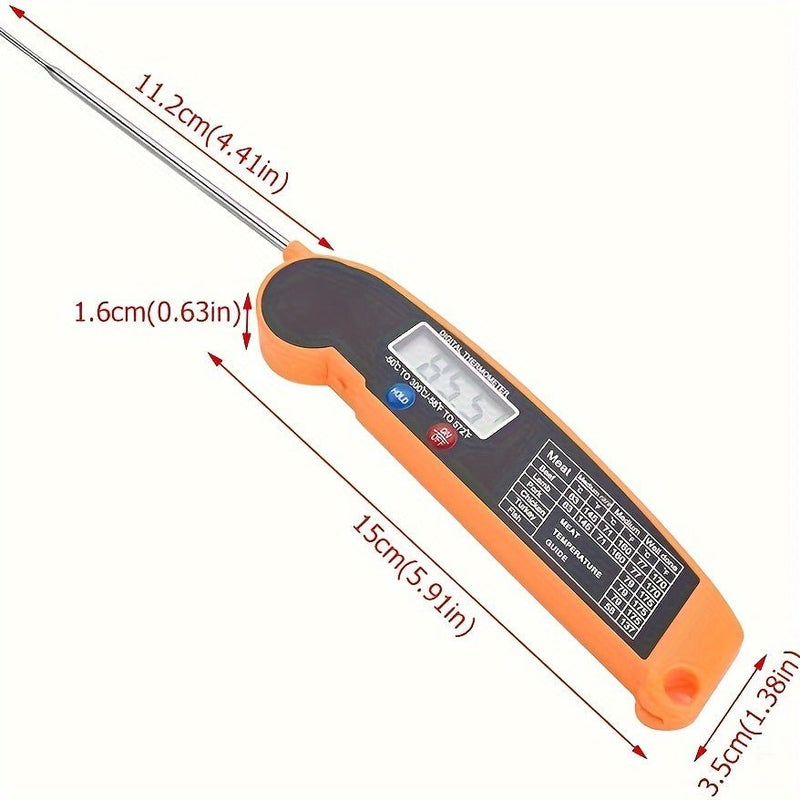 1pc Termómetros De Carne Termómetro De Cocina Digital Multifuncional Termómetro De Alimentos Termómetro Plegable Para Asar A La Parrilla BBQ Leche Agua Café (Naranja) - SACASUSA