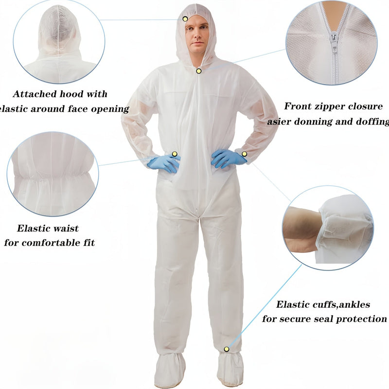 1pc Trajes Hazmat Cubiertas Desechables Para Hombres Y Mujeres Con Cuello Plegado, Cremallera Frontal, Puños Elásticos, Sombrero Y Tobillos, 38 GSM PP Traje Protector Desechable 3 Colores Para Elegir - SACASUSA