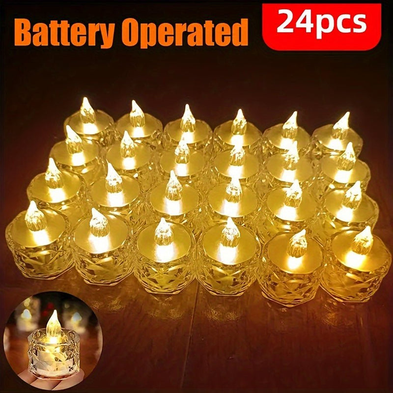 24pcs Luces De Velas Electrónicas LED, Con Batería, Patrón De Rosa Mini Refracción De Halo De Proyección De Luz De Té, Lámpara De Vela LED Sin Llama Con Pilas, Para Decoración De Hogar, Fiestas De Bodas, Navidad, San Valentín Y Religión - SACASUSA