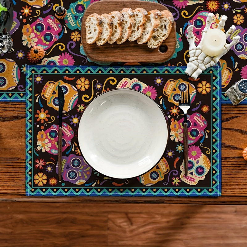 4 Piezas, Mantel De Comida, Mantel De Caléndula Mexicana Con Calavera Día De Los Muertos, Mantel De Carnaval, 12.0 X 18.0 Pulgadas, Mantel De Día De Los Muertos Adecuado Para Decoración De Fiestas En Cocinas Y Restaurantes - SACASUSA