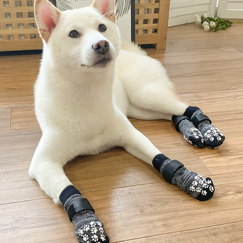 4pcs Antideslizante, Transpirable Calcetines de Mascotas de Moda: Comodidad y Seguridad Esenciales para las Aventuras al Aire Libre de Su Perro, Protectores de Patas Superiores con Estilo - SACASUSA