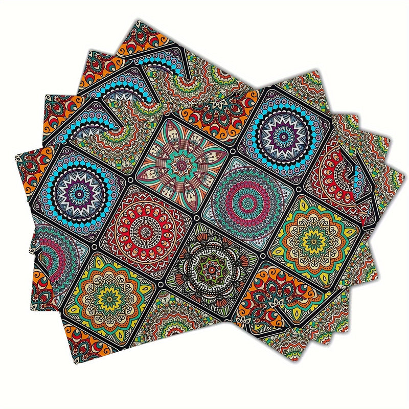 4pcs, Posavasos Mandala Boho, Patrón Tradicional Étnico Mexicano Con Cuadros Geométricos, Flor Bohemia, Manteles Individuales Lavables, Para Comedor, Cocina, Fiesta - SACASUSA