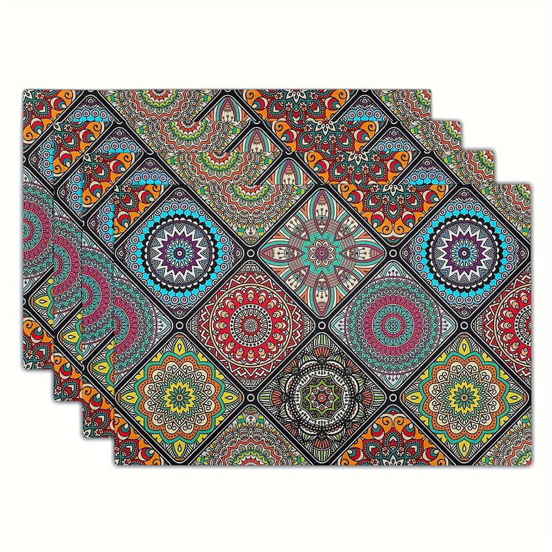 4pcs, Posavasos Mandala Boho, Patrón Tradicional Étnico Mexicano Con Cuadros Geométricos, Flor Bohemia, Manteles Individuales Lavables, Para Comedor, Cocina, Fiesta - SACASUSA