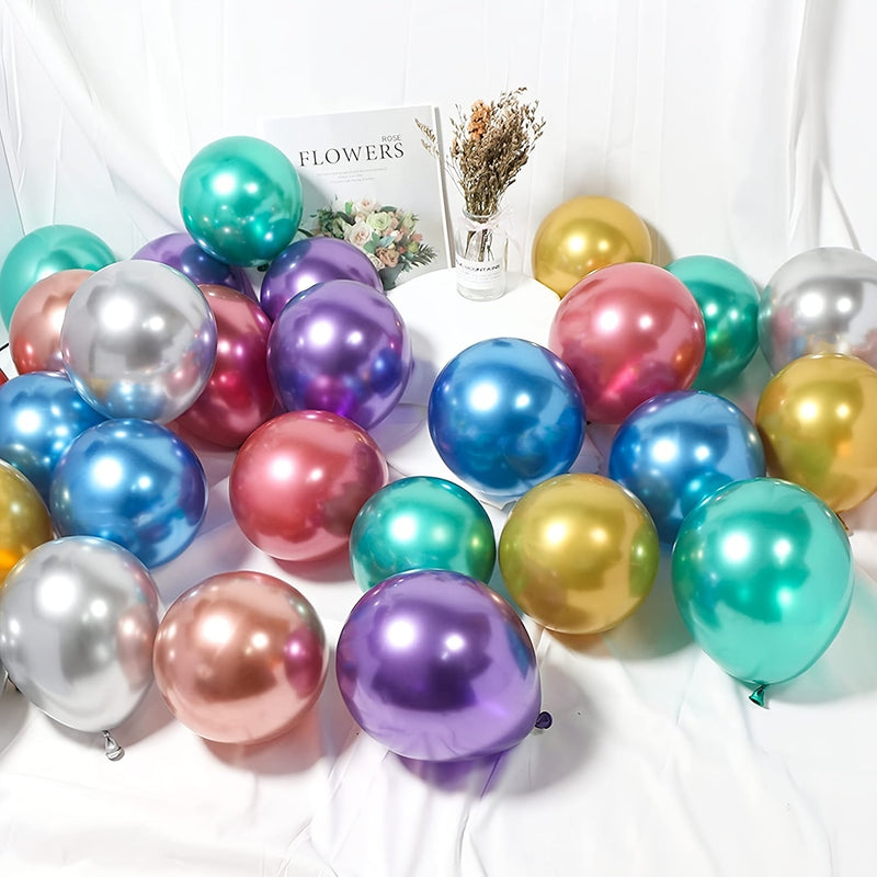 50 globos metálicos de 12,7 cm/5 pulgadas y 2 rollos de cinta plateada, globos metálicos cromados para celebraciones de bodas nupciales, arreglos de fiesta de cumpleaños de baby shower, decoración de fiesta de aniversario - SACASUSA