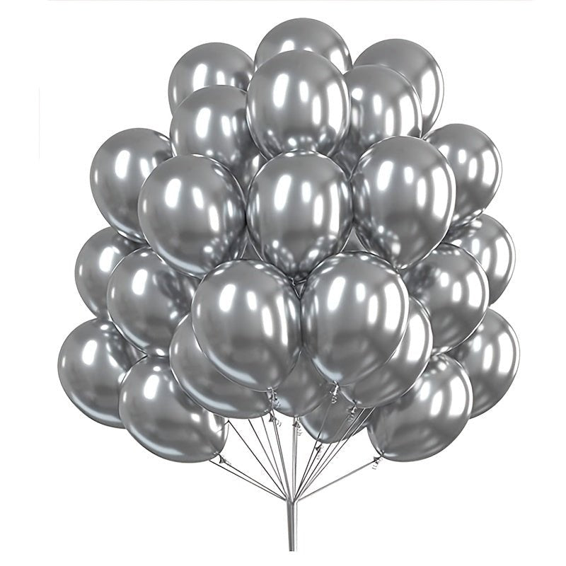 50 globos metálicos de 12,7 cm/5 pulgadas y 2 rollos de cinta plateada, globos metálicos cromados para celebraciones de bodas nupciales, arreglos de fiesta de cumpleaños de baby shower, decoración de fiesta de aniversario - SACASUSA