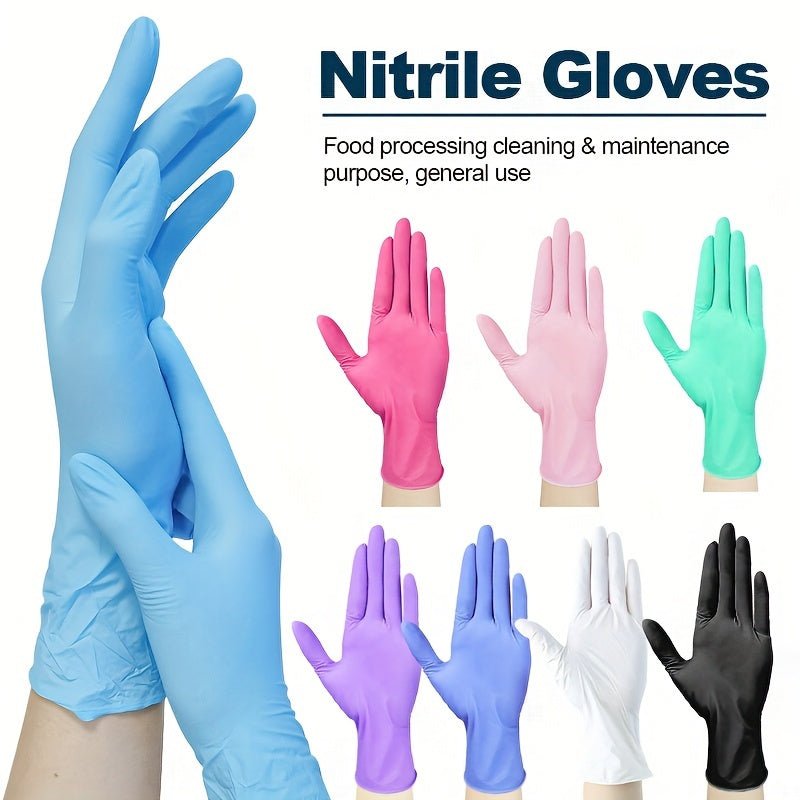 50pcs Guantes de Nitrilo Versátiles- Sin Polvo, Sin Látex, Impermeables y Resistentes al Aceite con Agarre Texturizado, Ideal para Manipulación de Alimentos & Tareas Industriales, Ambidiestros y Multicolores - SACASUSA