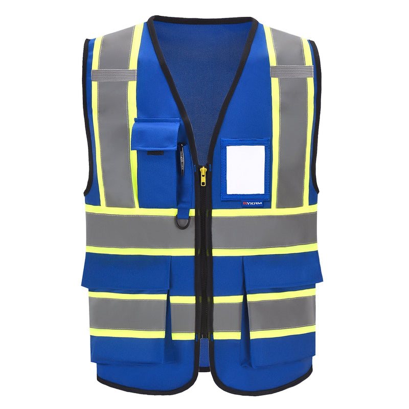 AYKRM Chaleco De Seguridad De Alta Visibilidad Con Bolsillos Tiras Reflectantes Y Cremallera,Amarillo Naranja(XS-6XL)