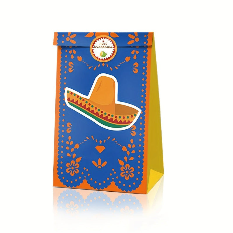 6 Uds, Tema Mexicano Fiesta De Cumpleaños Carnaval Bolsa De Dulces, Bolsa De Papel Kraft De Regalo Con Pegatina, Suministros Para Fiestas, Suministros Para Festivales, Suministros De Cumpleaños, Favores De Fiesta - SACASUSA