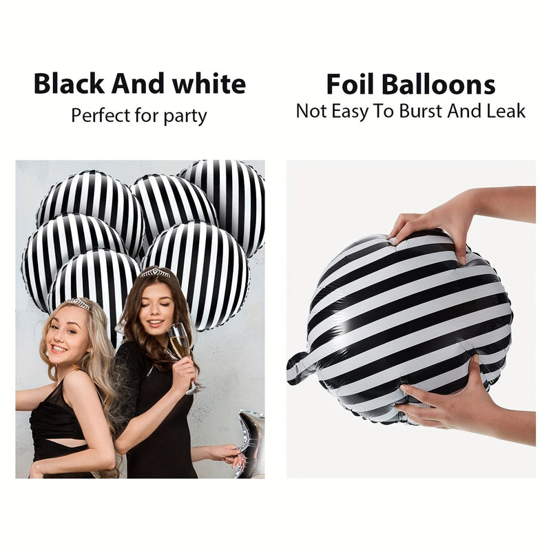 6pcs, Globos A Rayas Negros Y Blancos De 18 Pulgadas De Película De Aluminio A Rayas Negros Y Blancos Para Decoración De Fiestas De Cumpleaños, Baño De Bebé, Ceremonia De Halloween Y Fiestas De Vacaciones - SACASUSA