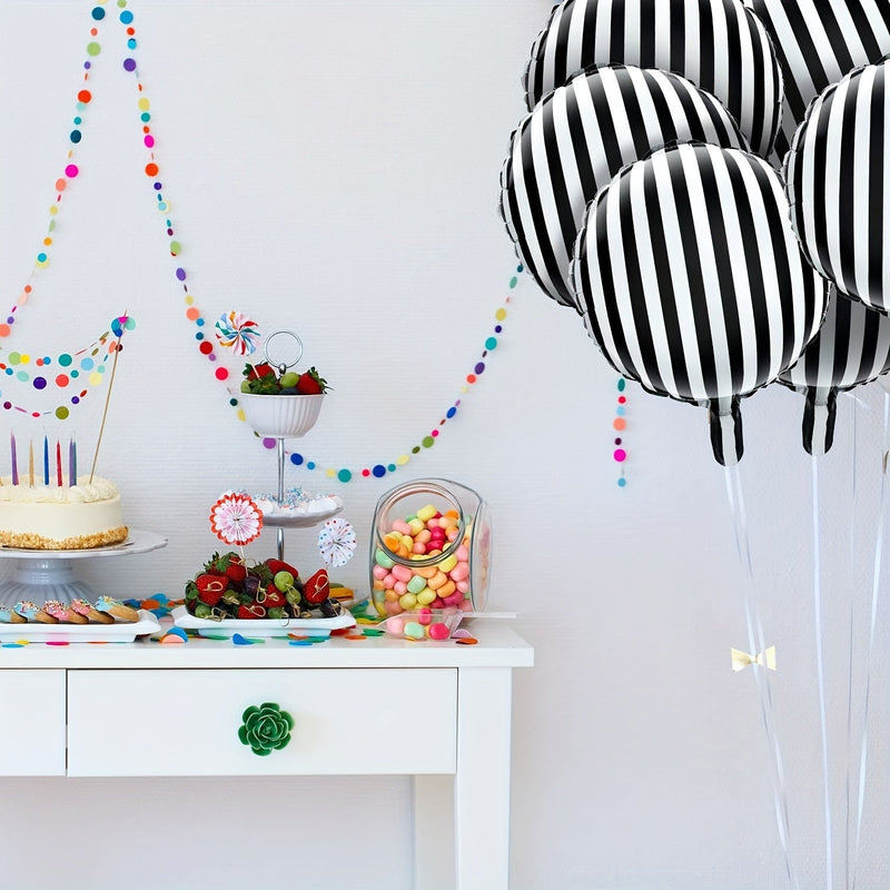 6pcs, Globos A Rayas Negros Y Blancos De 18 Pulgadas De Película De Aluminio A Rayas Negros Y Blancos Para Decoración De Fiestas De Cumpleaños, Baño De Bebé, Ceremonia De Halloween Y Fiestas De Vacaciones - SACASUSA