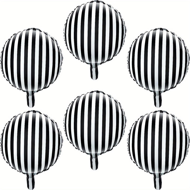 6pcs, Globos A Rayas Negros Y Blancos De 18 Pulgadas De Película De Aluminio A Rayas Negros Y Blancos Para Decoración De Fiestas De Cumpleaños, Baño De Bebé, Ceremonia De Halloween Y Fiestas De Vacaciones - SACASUSA