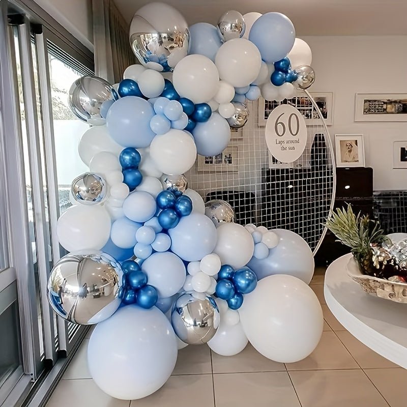 88 Unids/set, Juego De Arco De Globos Azul Y Blanco, Globos Azules, Blancos Y Plateados, Globos De Látex Blancos Y Azules Plateados Claros Para Decoraciones De Fiesta De Bienvenida De Bebé De Cumpleaños De Niño De Navidad - SACASUSA