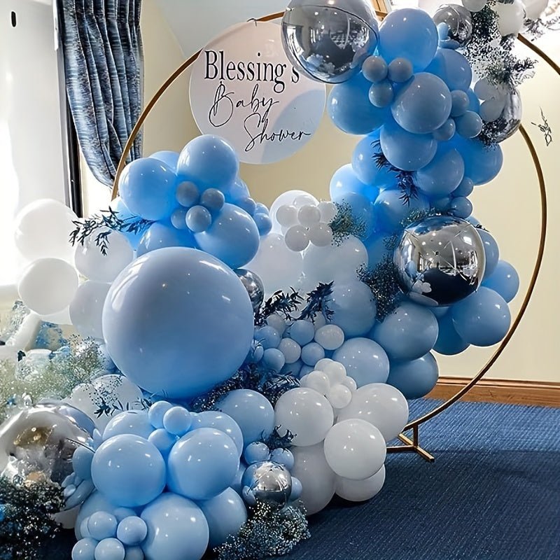 88 Unids/set, Juego De Arco De Globos Azul Y Blanco, Globos Azules, Blancos Y Plateados, Globos De Látex Blancos Y Azules Plateados Claros Para Decoraciones De Fiesta De Bienvenida De Bebé De Cumpleaños De Niño De Navidad - SACASUSA