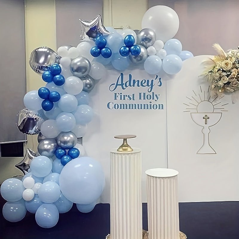 88 Unids/set, Juego De Arco De Globos Azul Y Blanco, Globos Azules, Blancos Y Plateados, Globos De Látex Blancos Y Azules Plateados Claros Para Decoraciones De Fiesta De Bienvenida De Bebé De Cumpleaños De Niño De Navidad - SACASUSA