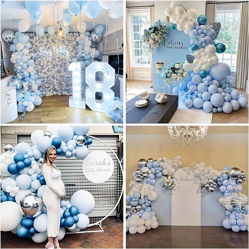 88 Unids/set, Juego De Arco De Globos Azul Y Blanco, Globos Azules, Blancos Y Plateados, Globos De Látex Blancos Y Azules Plateados Claros Para Decoraciones De Fiesta De Bienvenida De Bebé De Cumpleaños De Niño De Navidad - SACASUSA