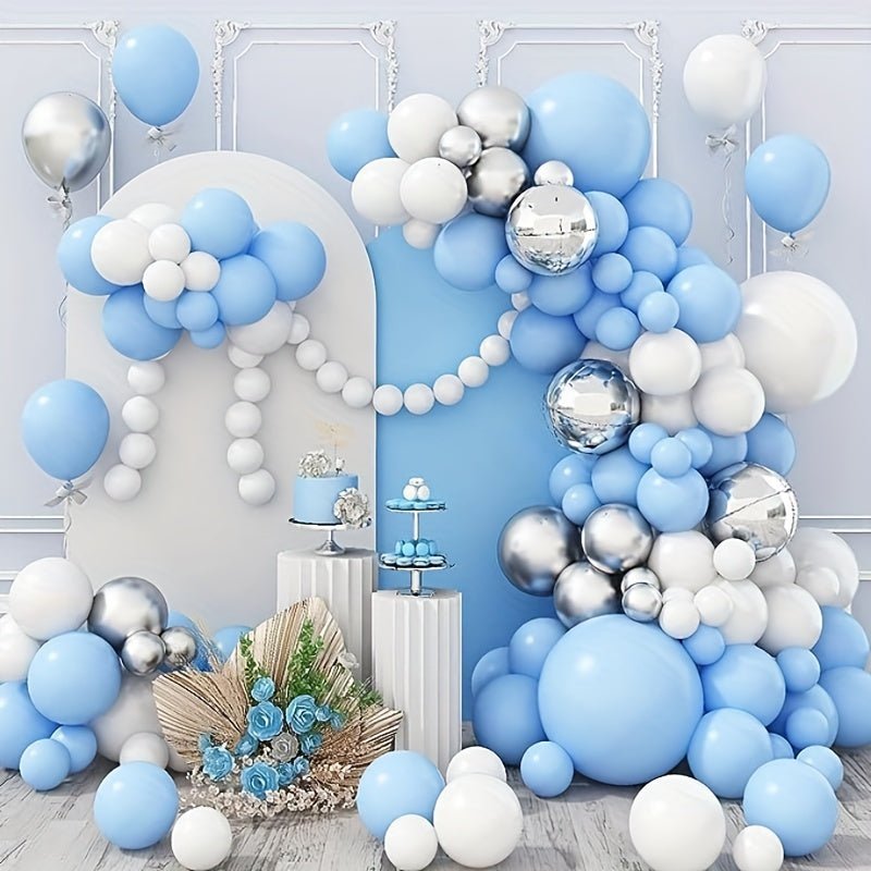 88 Unids/set, Juego De Arco De Globos Azul Y Blanco, Globos Azules, Blancos Y Plateados, Globos De Látex Blancos Y Azules Plateados Claros Para Decoraciones De Fiesta De Bienvenida De Bebé De Cumpleaños De Niño De Navidad - SACASUSA