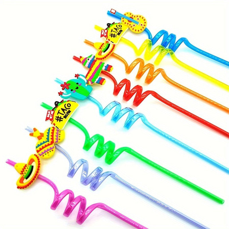 8pcs Straw, Reusable Mexico Cartoon Bent Drinking Straw, Food-grade Plastic Straws, Decorative Straw For Festival Party Wedding Cocktail Bar Beach, Kitchen Utensils, Chrismas Gifts, Halloween Gift - SACASUSA