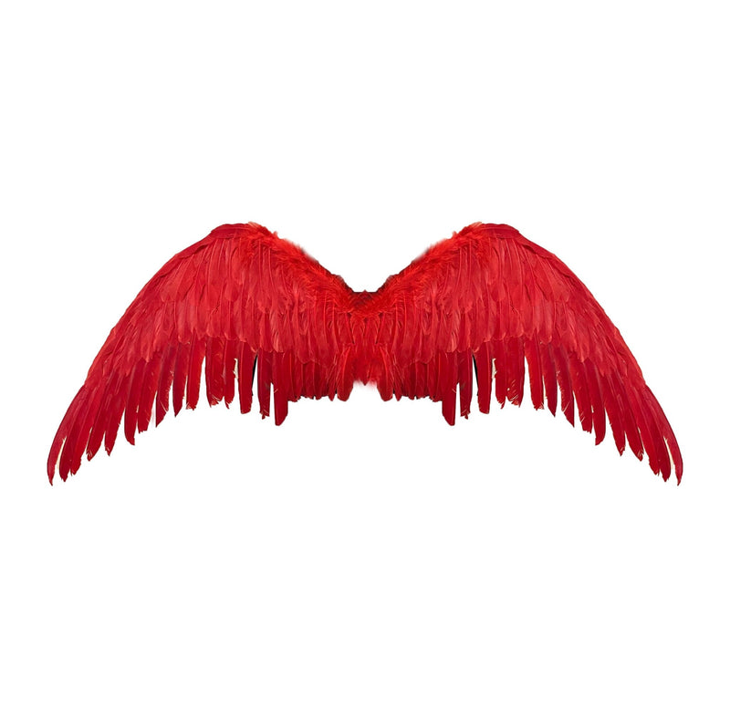 Alas de ángel de hada grandes de plumas rojas grandes de 47x17 pulgadas con halo gratis para alas de disfraz de Halloween hombres mujeres adultos L XXL - SACASUSA