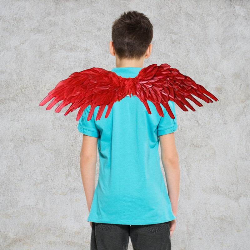 Alas de ángel de hadas de plumas rojas grandes hechas a mano con halo gratis Disfraz de Halloween Alas de fiesta Hombres Mujeres Adultos L - SACASUSA