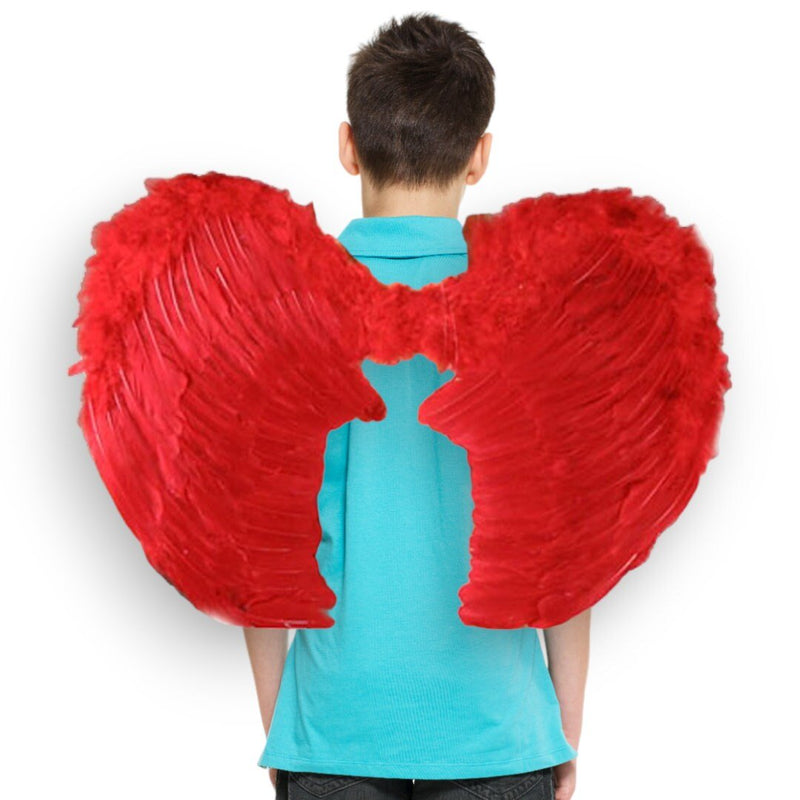 Alas de ángel de hadas de plumas rojas grandes hechas a mano con halo gratis Disfraz de Halloween Alas de fiesta Hombres Mujeres Adultos L - SACASUSA