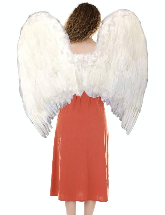 Alas de ángel de plumas blancas grandes de 32x31 pulgadas para adultos, mujeres, hombres, unisex, L, accesorio para disfraz de Halloween, Halo gratis - SACASUSA