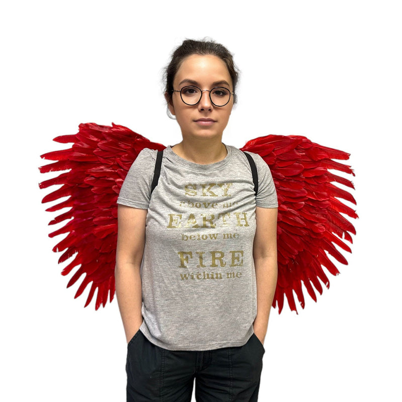 Alas de ángel de plumas negras enormes XXL de 36x27 pulgadas con Halo gratis para hombres y mujeres, fiesta de disfraces de Halloween en rojo y blanco - SACASUSA