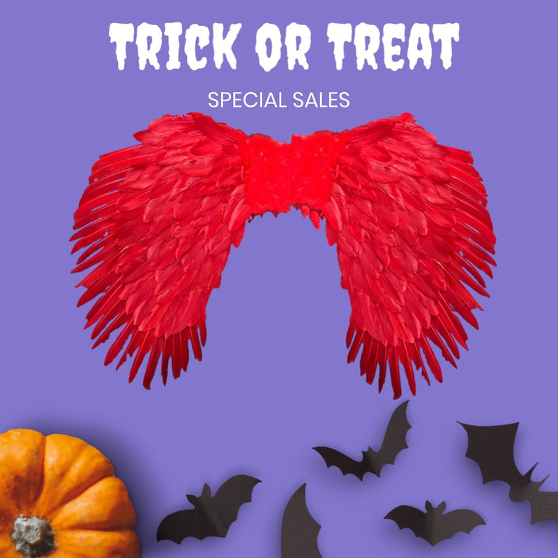 Alas de ángel de plumas negras enormes XXL de 36x27 pulgadas con Halo gratis para hombres y mujeres, fiesta de disfraces de Halloween en rojo y blanco - SACASUSA