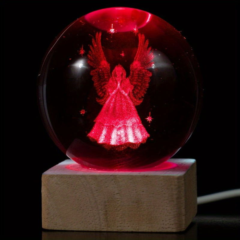 Ángel de Bola de Cristal 3D con Luz LED: Alimentado por USB, Regalo Romántico Perfecto y Decoración de Mesilla de Noche para Cualquier Ocasión Especial: Duradero y Versátil Decoración para el Hogar - SACASUSA
