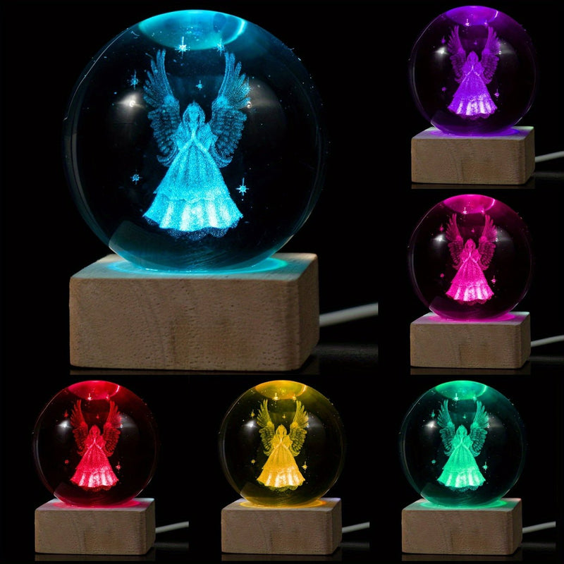 Ángel de Bola de Cristal 3D con Luz LED: Alimentado por USB, Regalo Romántico Perfecto y Decoración de Mesilla de Noche para Cualquier Ocasión Especial: Duradero y Versátil Decoración para el Hogar - SACASUSA