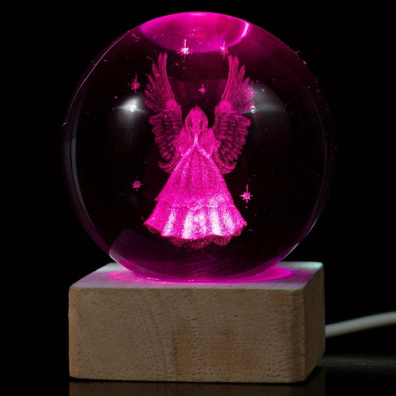 Ángel de Bola de Cristal 3D con Luz LED: Alimentado por USB, Regalo Romántico Perfecto y Decoración de Mesilla de Noche para Cualquier Ocasión Especial: Duradero y Versátil Decoración para el Hogar - SACASUSA